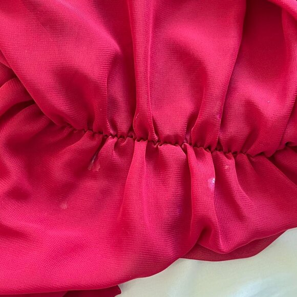 Red Chiffon With Beaded Waist V-Neck Flowy Blouse - Picture 7 of 8